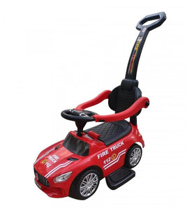 Masinuta de impins, Baby Mix, antemergator de pompieri, ride on, cu maner parental, rosu