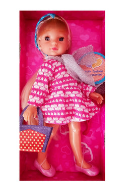 Papusa Baby Reina cu rochita roz cu alb, MalPlay, 24 cm